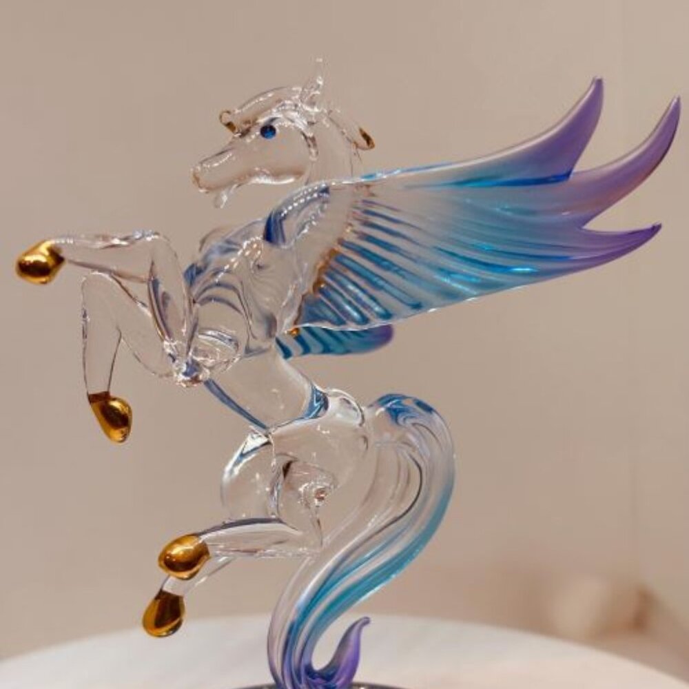 Celestial Pegasus Glass Figurine Winged Horse Fantasy Decor